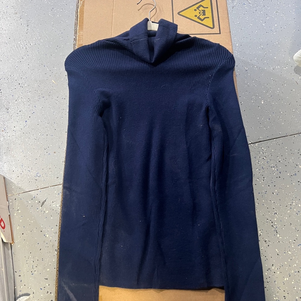 Women's Navy Hooded Ribbed Sweater